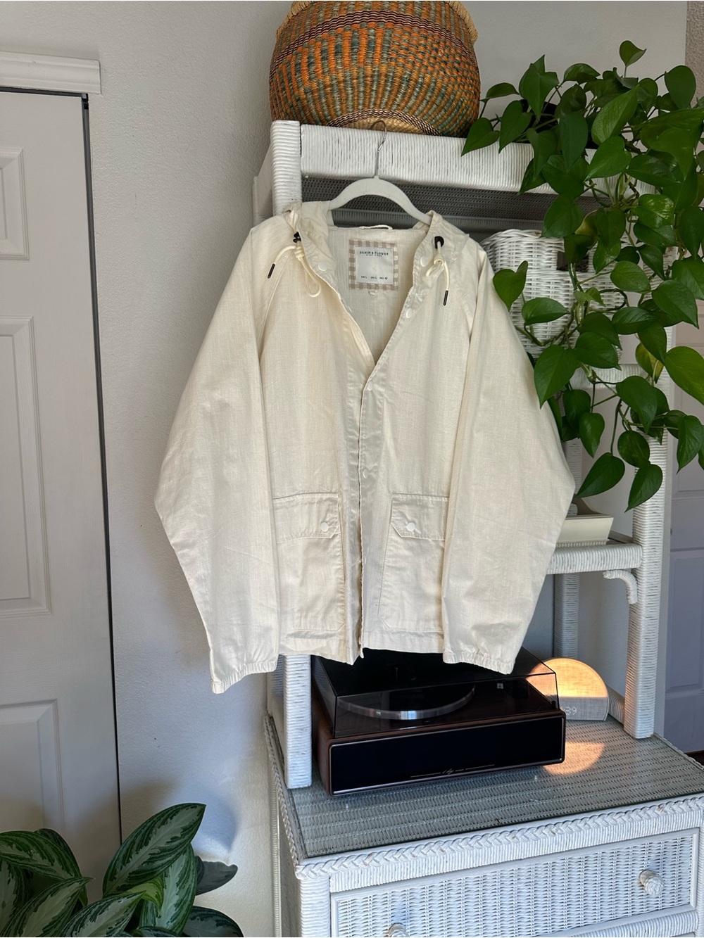 Denim & Flower Cream Hooded Utility Jacket